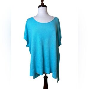 Eileen Fisher Sweater Top Size 2X Sky Blue Knit  100% Linen Minimalist Casual
